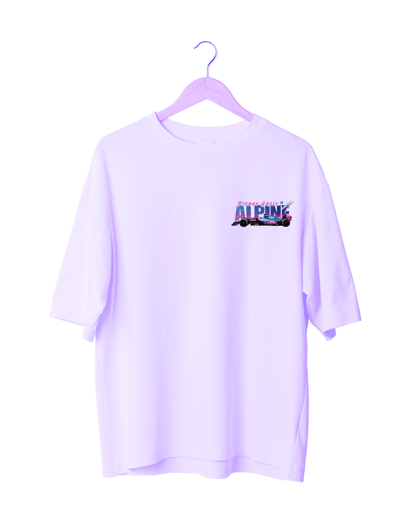 Pierre Gasly Alpine F1 T-Shirt with team branding and racing car artwork