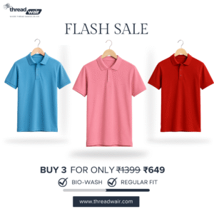 3 Polo T-Shirts Combo (Colors: Rose, Sky Blue, Red Cherry)