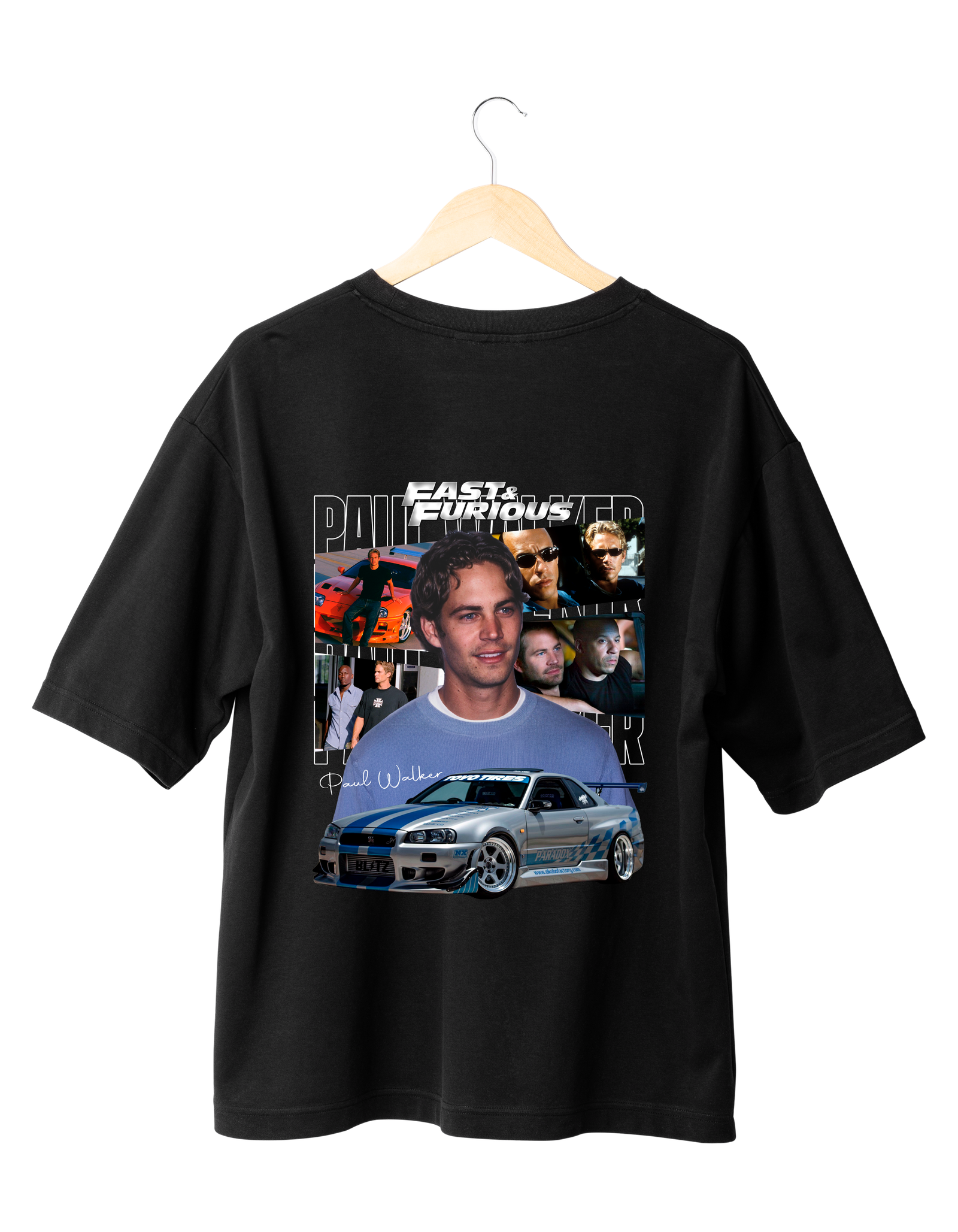 FAST AND FURIOUS 2 BLACK (1) Paul Walker Fast & Furious Graphic T-Shirt Black (Oversized)