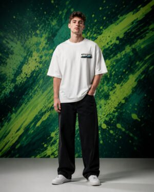 Aston Martin Formula 1 Team T-Shirt White (Oversized) front Aston Martin Formula 1 Team T-Shirt White (Oversized) front view worn by model
