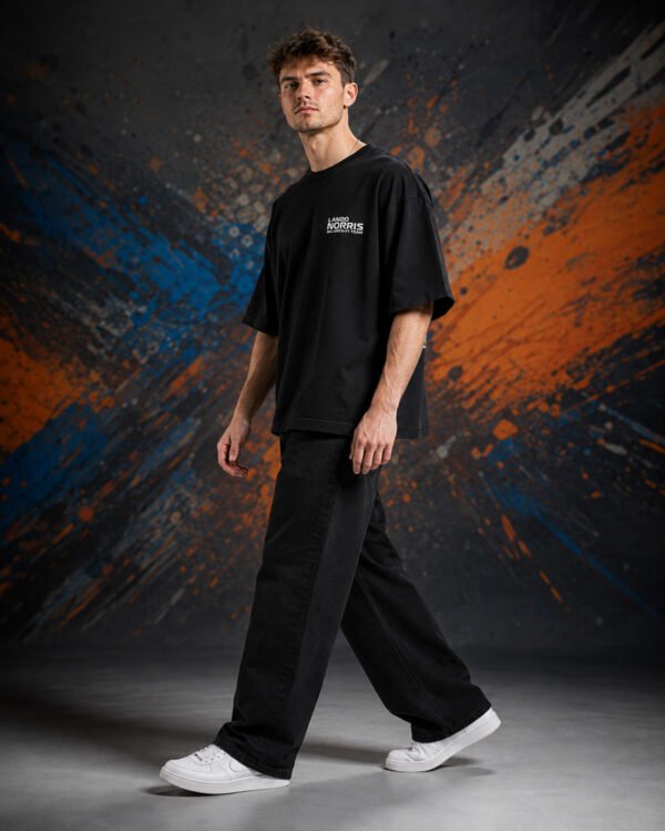 Lando Norris McLaren T-Shirt Black (Oversized) side view worn by model