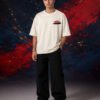 Sergio Perez Red Bull Racing T-Shirt Beige (Oversized) front Sergio Perez Red Bull Racing T-Shirt Beige (Oversized) front view worn by model