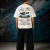 Mercedes AMG GT Coupe T-Shirt Beige (Oversized) back Mercedes AMG GT Coupe T-Shirt Beige (Oversized) back print worn by model