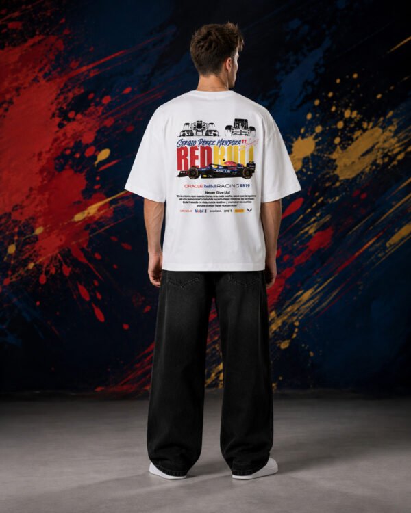 Red Bull Racing T-Shirt | WHITE | (Oversized) back print worn by model