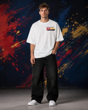 Red Bull Racing T-Shirt | WHITE | (Oversized) front Red Bull Racing T-Shirt | WHITE | (Oversized) front view worn by model