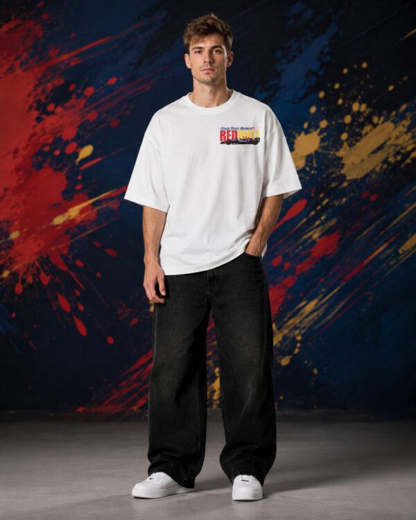 Red Bull Racing T-Shirt | WHITE | (Oversized) front view worn by model