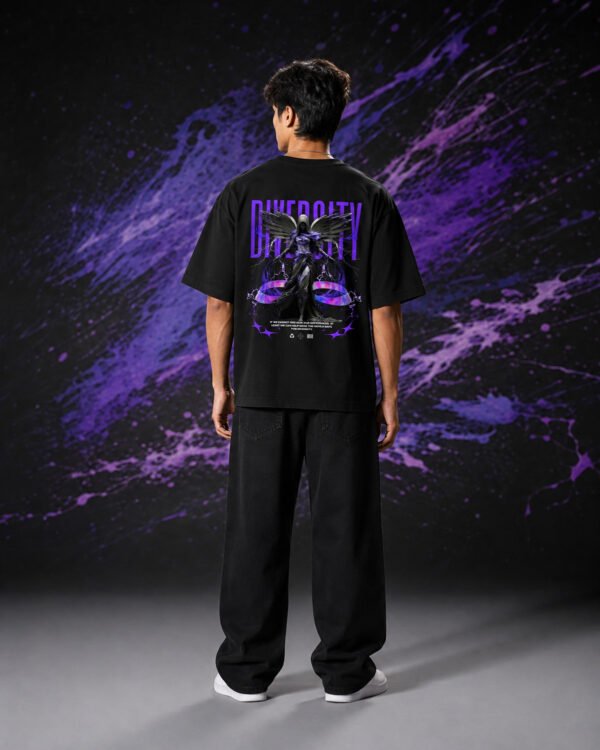 Diversity T-Shirt BLACK (OVERSIZED) side view worn by model