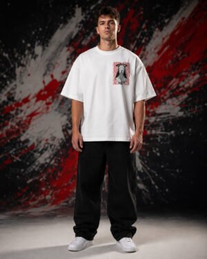 Betrayed T-Shirt White (OVERSIZED) front Betrayed T-Shirt White (OVERSIZED) front view worn by model