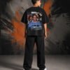 Paul Walker Fast & Furious Graphic T-Shirt Black (Oversized) back print worn by model
