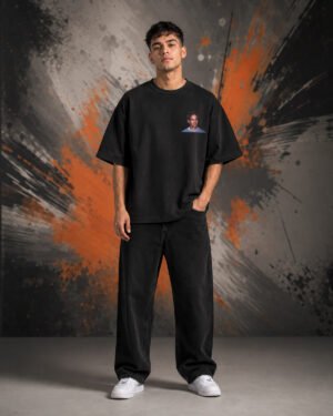 Paul Walker Fast & Furious Graphic T-Shirt Black (Oversized) front Paul Walker Fast & Furious Graphic T-Shirt Black (Oversized) front view worn by model