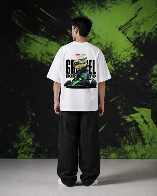 Gabriel Bortoleto F1 Kick Portrait (Oversized) back Gabriel Bortoleto F1 Kick Portrait (Oversized) back print worn by model