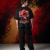 Charles Leclerc Victory Red Ferrari (Oversized) back Charles Leclerc Victory Red Ferrari (Oversized) back print worn by model