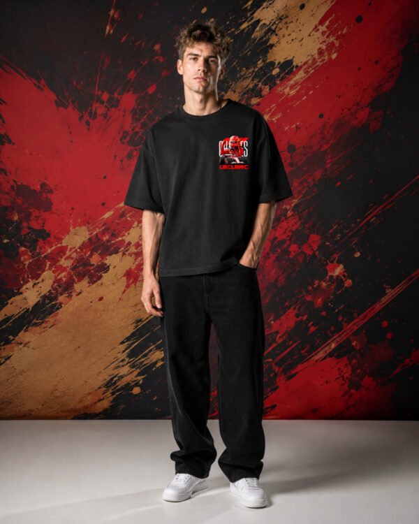 Charles Leclerc Victory Red Ferrari (Oversized) front Charles Leclerc Victory Red Ferrari (Oversized) front view worn by model
