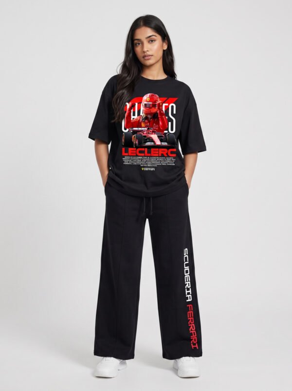 Scuderia Ferrari Baggy Jogger (Black) womens fit, styled with the Leclerc oversized tee