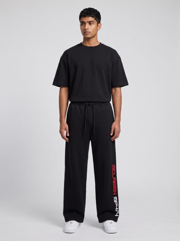 McLaren MP4/4 Baggy Jogger (Black) styled with a plain black oversized tee McLaren MP4/4 Baggy Jogger (Black) styled with a plain black oversized tee