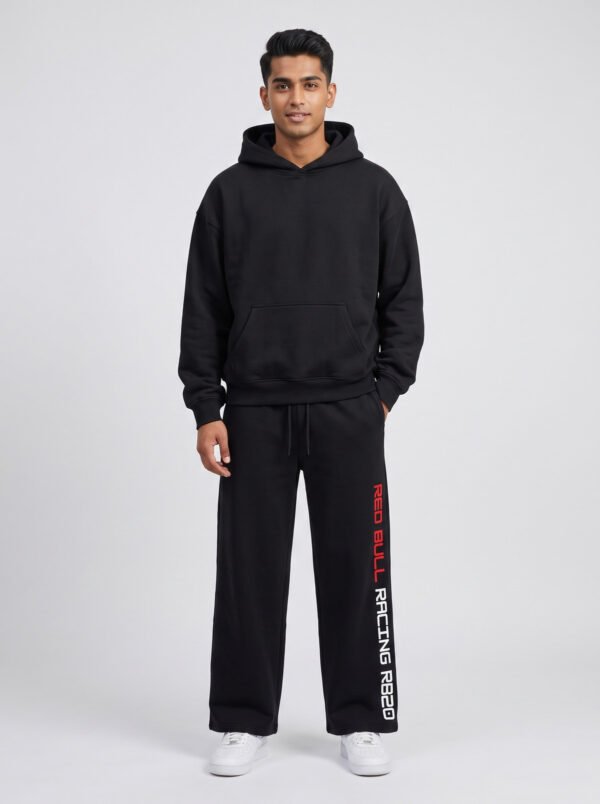 Red Bull Racing RB20 Baggy Jogger (Black) styled with a plain black oversized hoodie Red Bull Racing RB20 Baggy Jogger (Black) styled with a plain black oversized hoodie