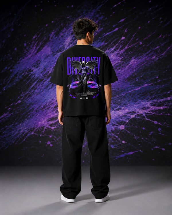 Diversity T-Shirt BLACK (OVERSIZED) back print worn by model