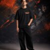 United Brooklyn Graphic T-Shirt BLACK (OVERSIZED) front United Brooklyn Graphic T-Shirt BLACK (OVERSIZED) front view worn by model