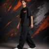 United Brooklyn Graphic T-Shirt BLACK (OVERSIZED) side United Brooklyn Graphic T-Shirt BLACK (OVERSIZED) side view worn by model