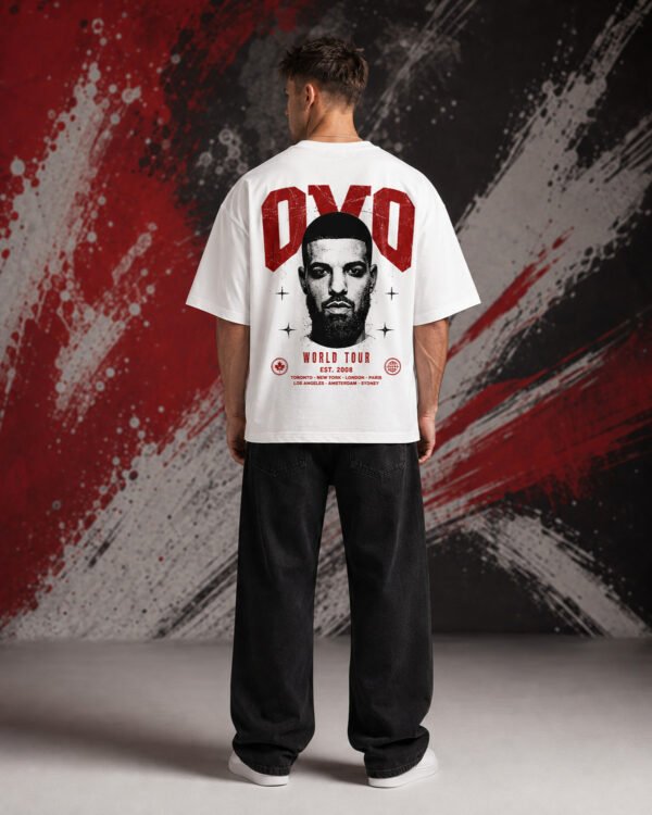 Drake-inspired Graphic T-Shirt (Oversized) back Drake-inspired Graphic T-Shirt (Oversized) back print worn by model