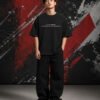 Karma Quote Graphic T-Shirt (Oversized) front Karma Quote Graphic T-Shirt (Oversized) front view worn by model