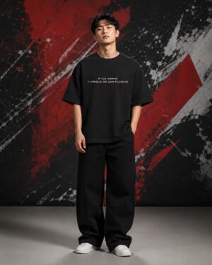 Karma Quote Graphic T-Shirt (Oversized) front view worn by model