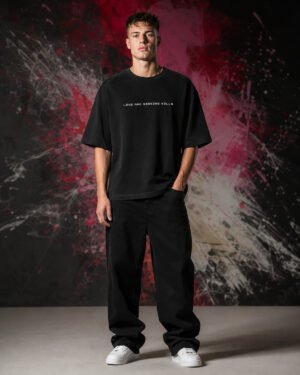 Love and Smoking Quote Graphic T-Shirt (Oversized) front view worn by model