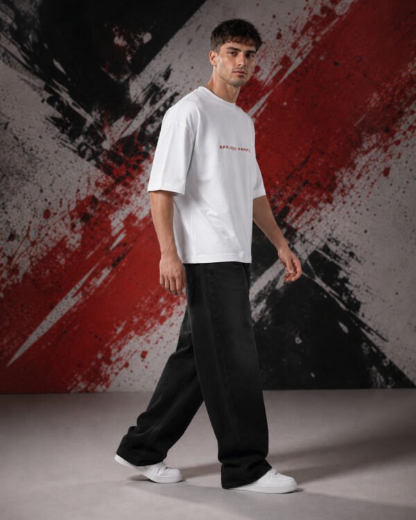 Smoking Addicted Graphic T-Shirt (Oversized) side view worn by model